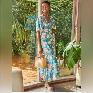 J. McLaughlin Audette Wrap Dress in Peony Bloom Linen - Size Large